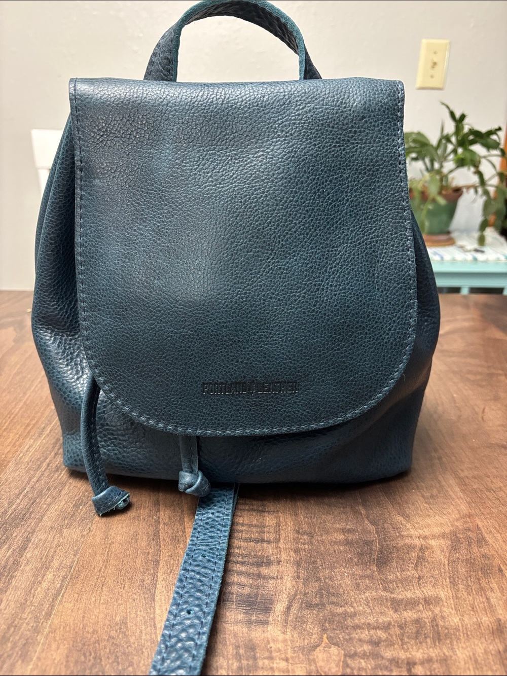 Portland Leather Capsian blue bucket backpack . New